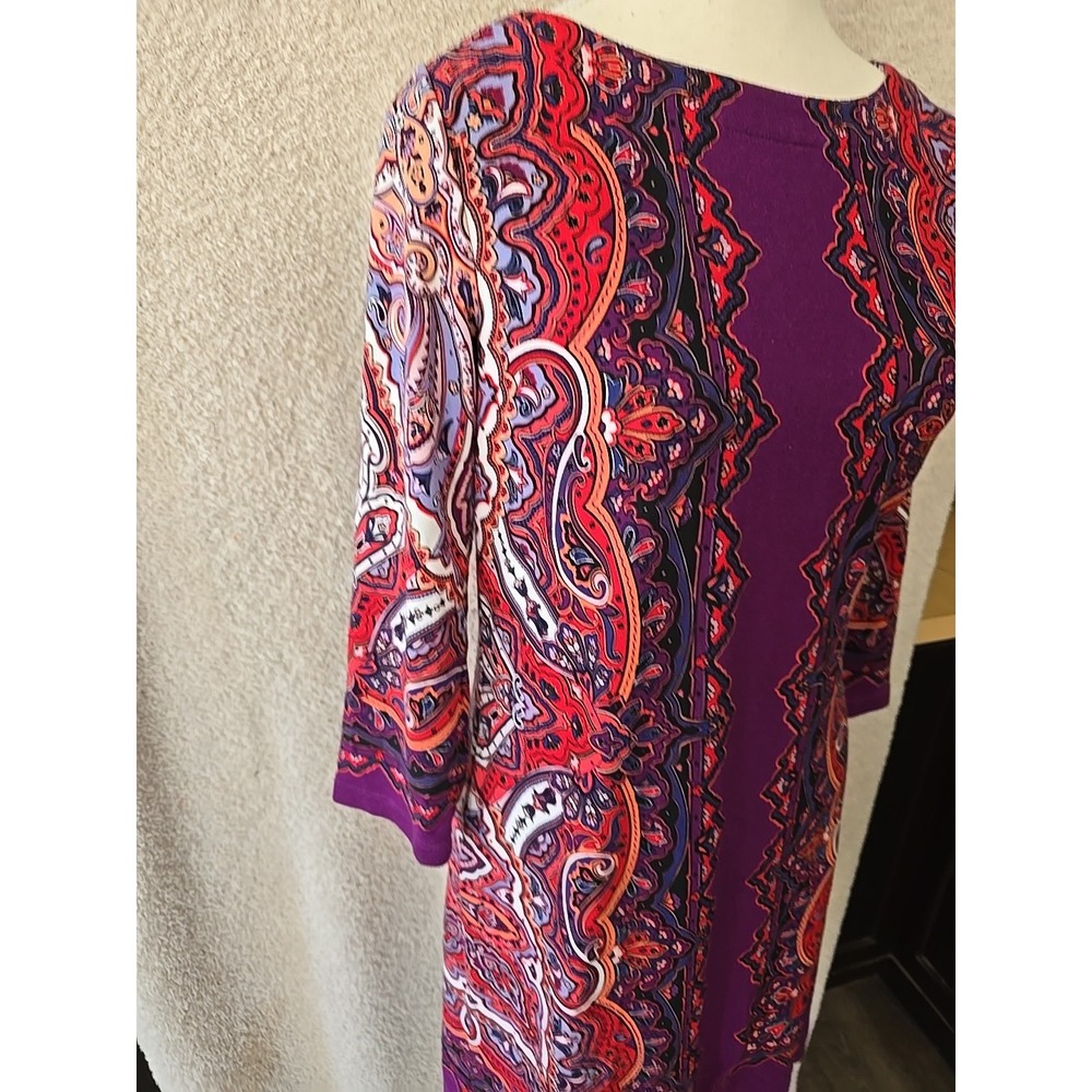 Tommy Bahama Women's S/P Purple Red Multi Color Paisley Pullover Shift Dress - Picture 3 of 14